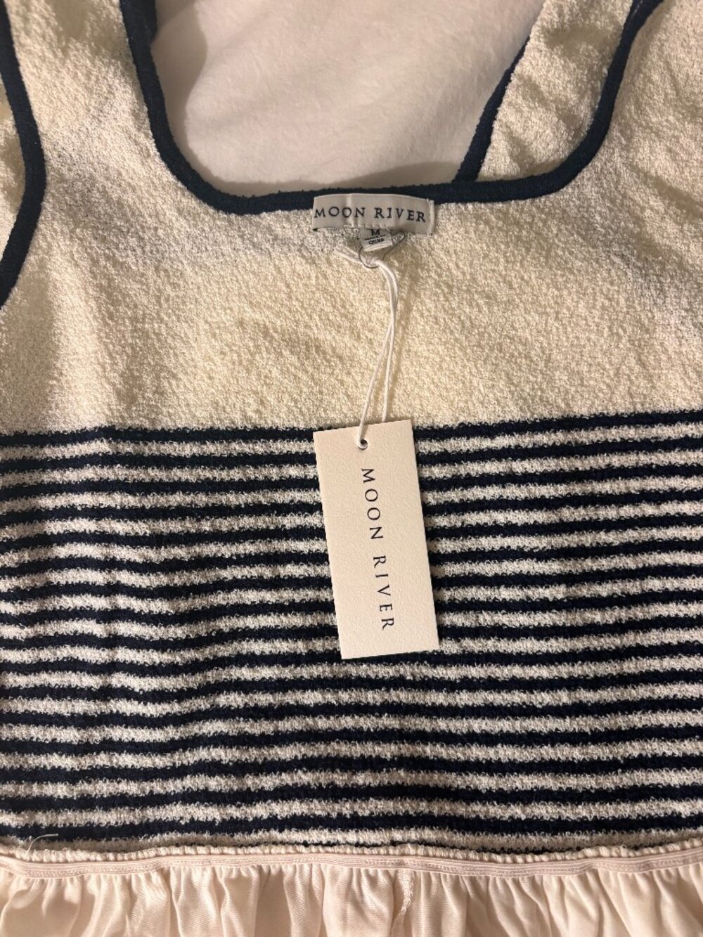 Moon River Cream Striped Midi Dress - Picture 4 of 5